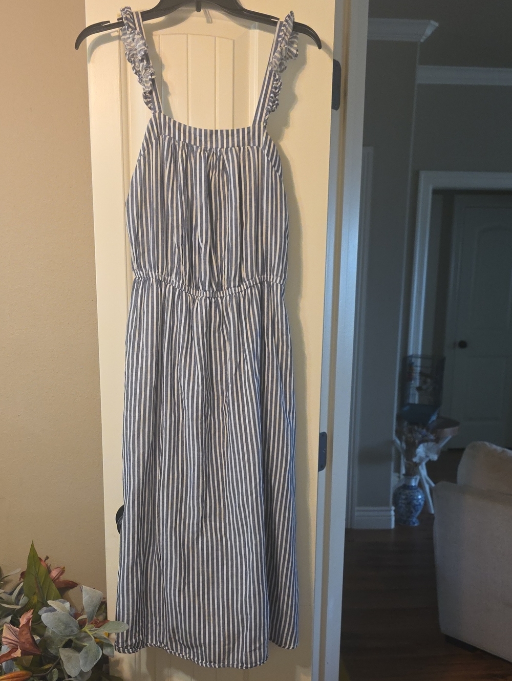 Old Navy Blue and White Striped Sundress with Ruffle Straps